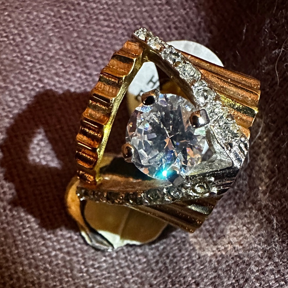Heavy 18k gold electroplated cubic zirconia dinner ring